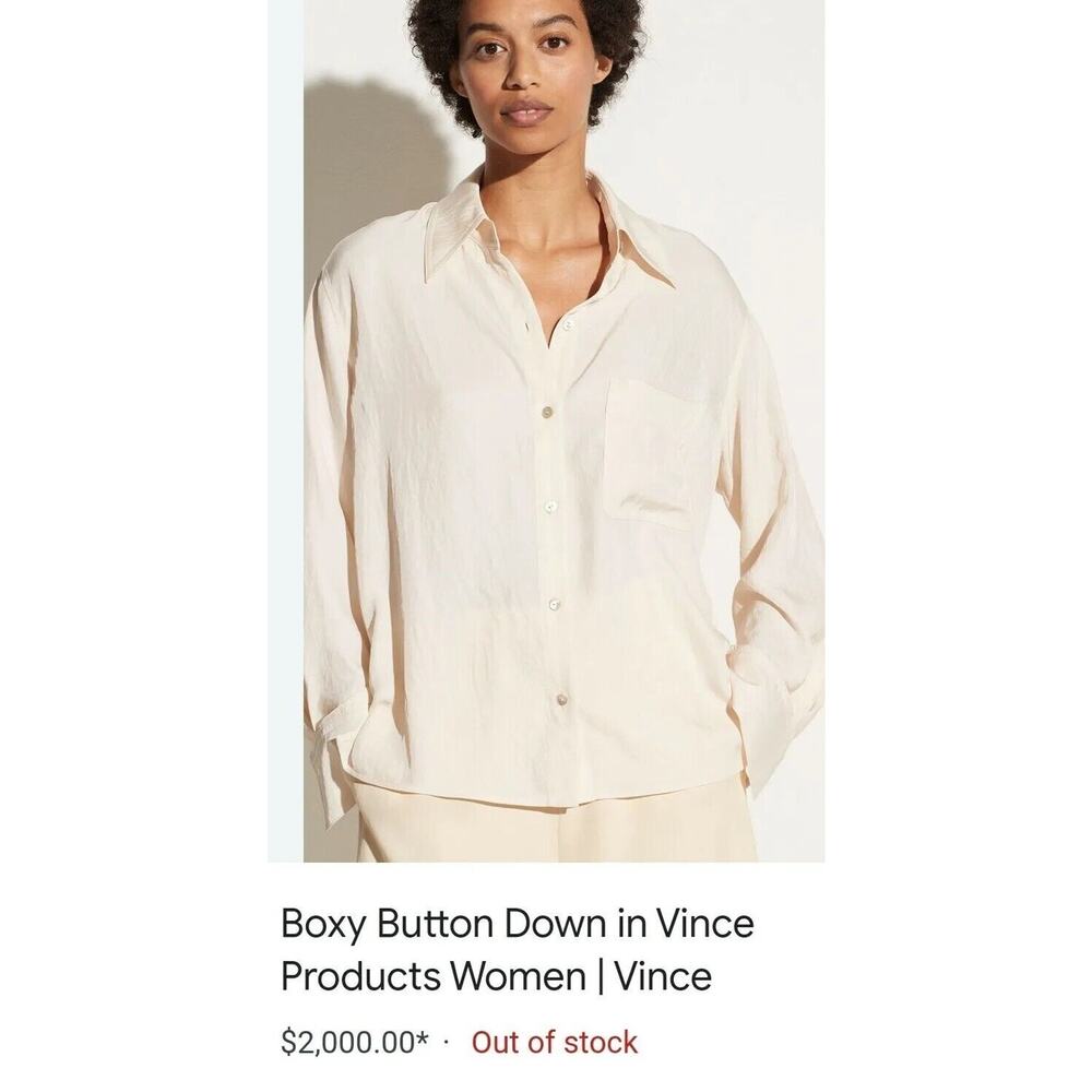 Vince Women’s Small Cream Button-Up Blouse Boxy Fit Lightweight Fluid Top